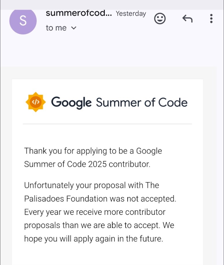GSoC 2025 rejection email