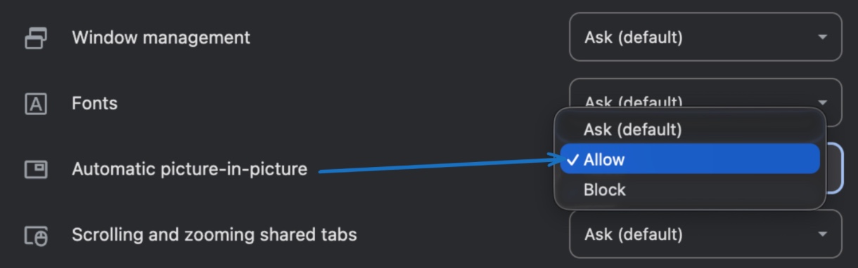 Document PiP opening automatically when switching tabs in a Chromium browser