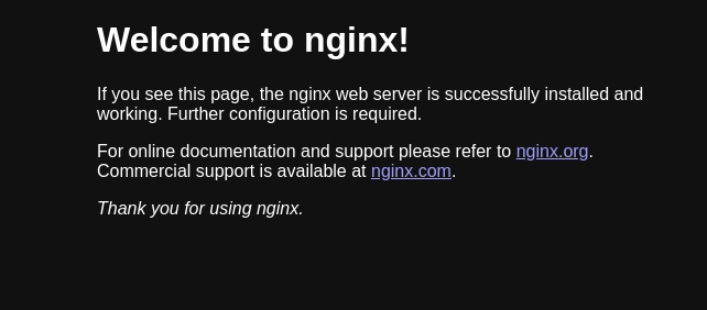 Placeholder: Nginx welcome page on port 80