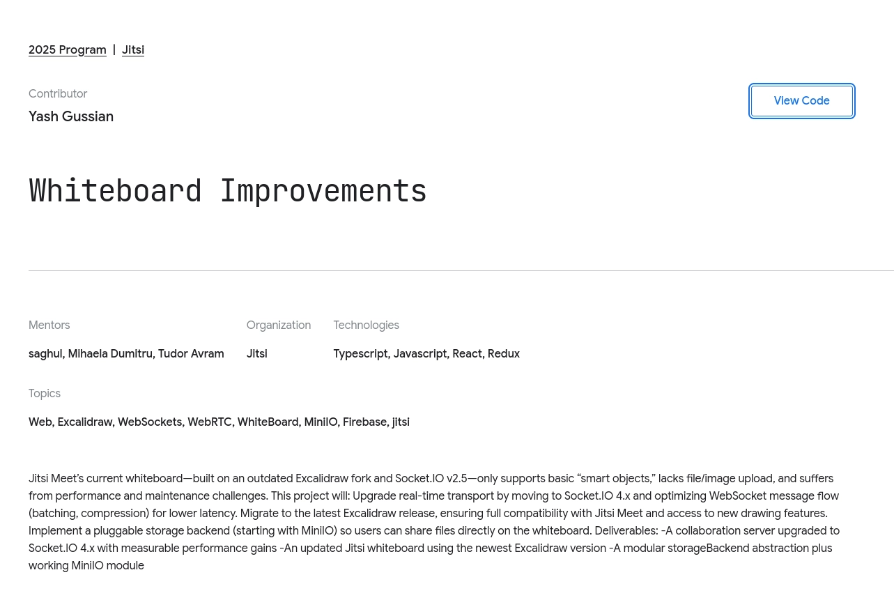 Placeholder: GSoC project page with the View code link